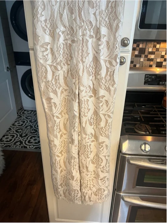 NWT Lulu’s Enamored With You White Lace Wide-Leg Jumpsuit - Picture 7 of 12